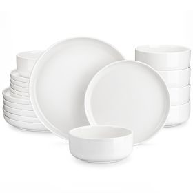 MALACASA Luna series 18-Piece Ceramic Porcelain Dinnerware Set with 6 Pcs Dinner/Dessert Plates,Bowl Tableware Set Service for 6 (Color: White)